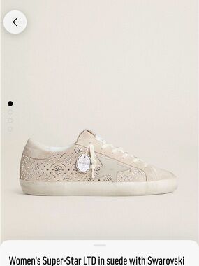 Golden Goose Beige/Cream Suede Super-Star LTD Sneaker w/ Crystal & Pearl Accents